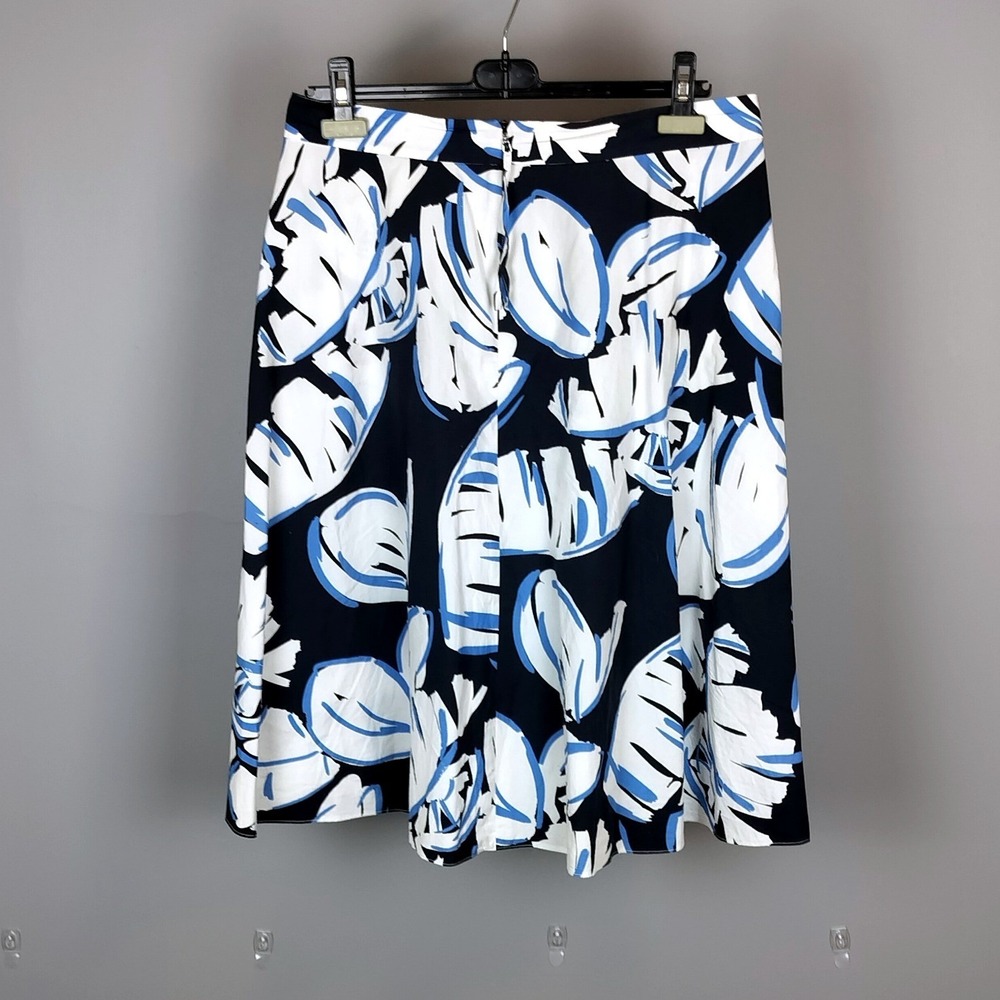 Luisa Cerano Skirt Cotton Abstract Leaf Print A-Line Size 10 Navy‎ Blue White